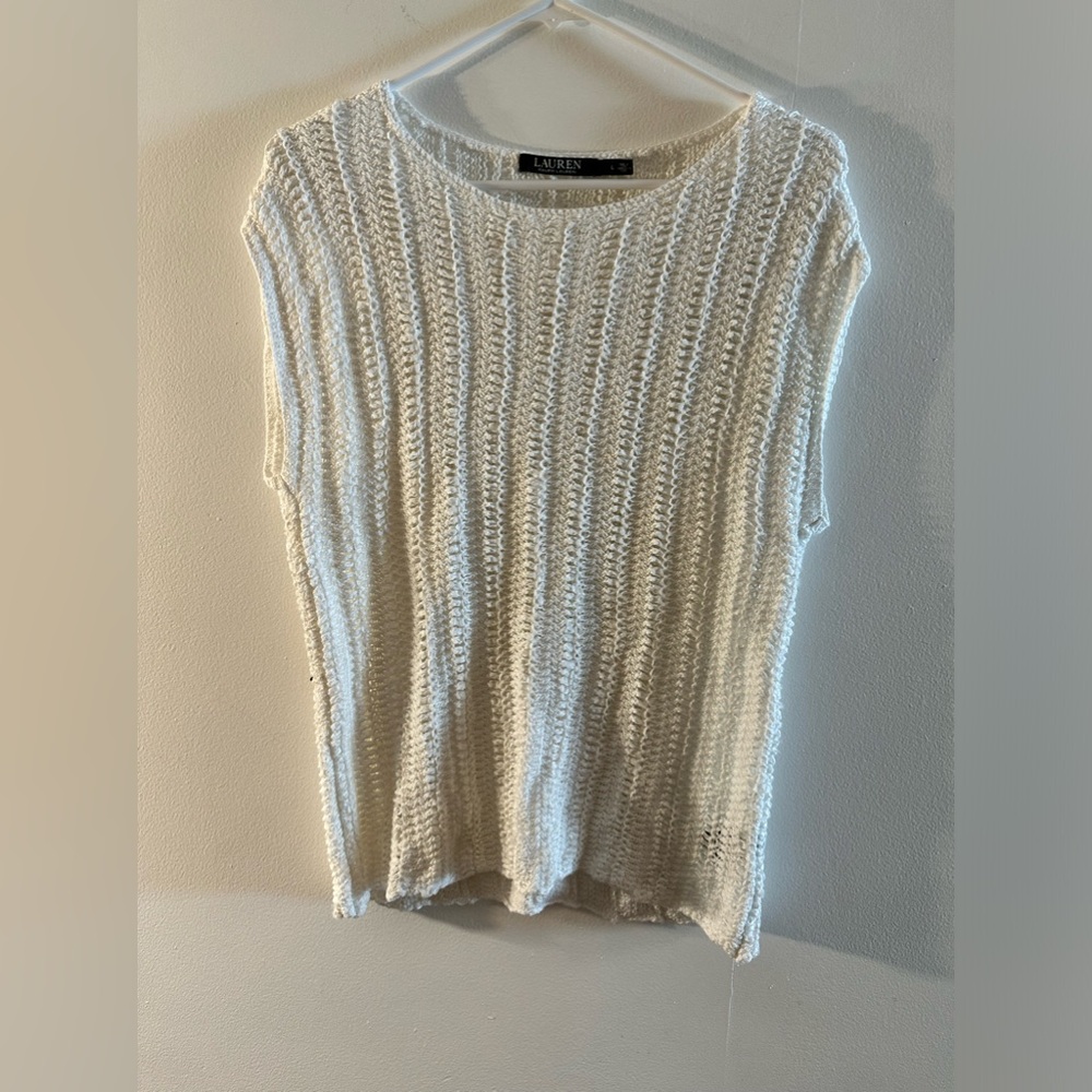 LAUREN RALPH LAUREN White open knit crochet top. Size large.